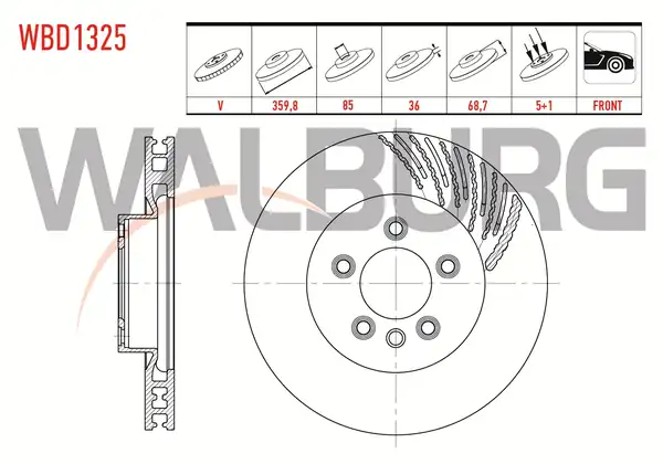 WALBURG WBD1325 | Fren Diski Sol Ön Havalı 5 Bjn 359 80x36x85x68 7 Volkswagen Touareg