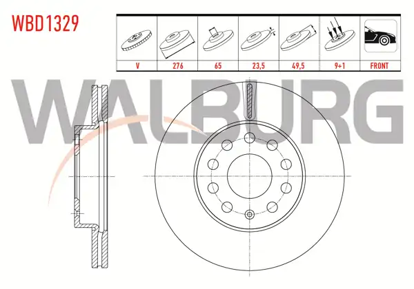 WALBURG WBD1329 | Fren Diski Ön Havalı 5 Bjn 276X23,5X65x49,5 Volkswagen Golf VII 1.6 TDI 2012-/ Golf VII 1.2 TSI 2012-/ Seat Leon 1.6 TDI 2012-/ Leon 1.2 TSI 2012-/ Skoda Octavia 1.6 TDI 2012-| 2 Adet
