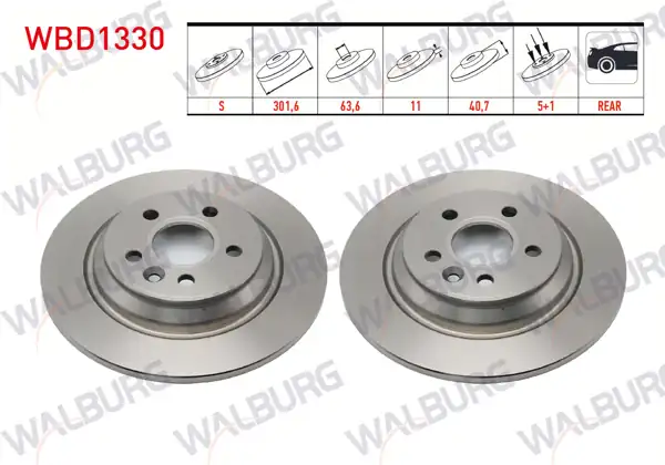 WALBURG WBD1330 | Fren Diski Arka Düz 5 Bjn 301,6X11x63,6X40,7 S60 II | 2 Adet