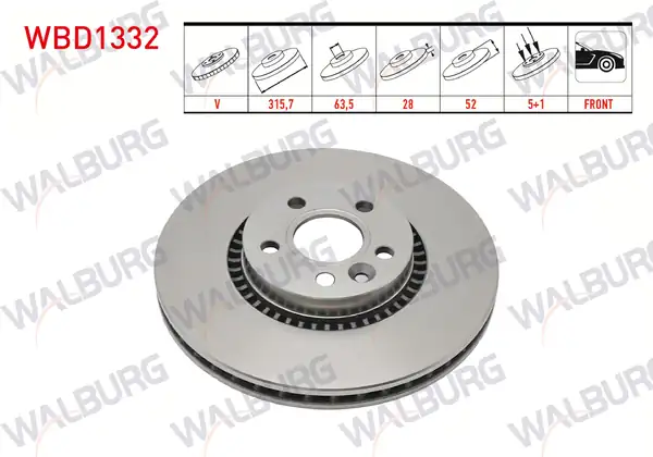 WALBURG WBD1332 | Fren Diski Ön Havalı 5 Bjn 315 7x28x63 5x52 Volvo S60 II 2 Adet