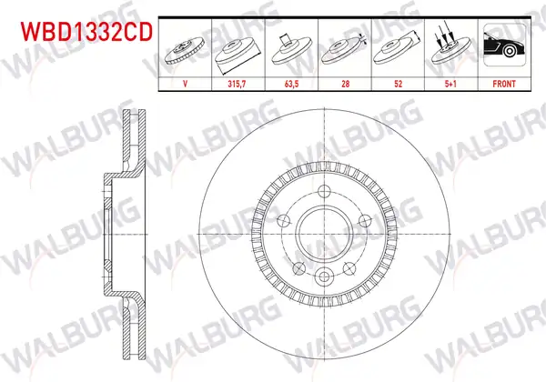 WALBURG WBD1332CD | Fren Diski Ön Havalı Kaplamalı Performans Delikli 5 Bjn 2 Adet