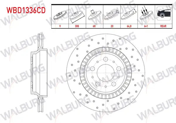 WALBURG WBD1336CD | Fren Diski Arka Havalı Kaplamalı Performans Delikli 5 Bjn 2 Adet