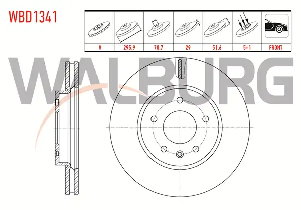WALBURG WBD1341 | Fren Diski Ön Havalı 5 Bjn 295 9x29x70 7x51 6 Chevrolet Captiva 2 Adet