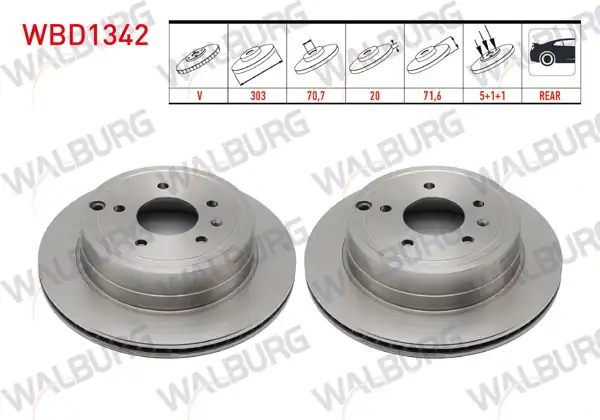 WALBURG WBD1342 | Fren Diski Arka Havalı 5 Bjn 303X20x70,7X71,6 Chevrolet Captiva (C100) 2.0 D 2006-2012 / Opel Antara 2.0 CDTI 2007-/ Captiva (C140) 2.0 D 2012-2014 | 2 Adet