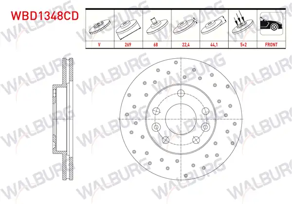 WALBURG WBD1348CD | Fren Diski Ön Havalı Kaplamalı Performans Delikli 5 Bjn 2 Adet
