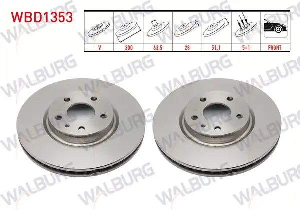 WALBURG WBD1353 | Fren Diski Ön Havalı 5 Bjn 300x28x63 5x51 1 Ford Mondeo V 2 Adet