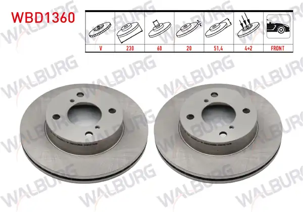 WALBURG WBD1360 | Fren Diski Ön Havalı 4 Bjn 230x20x60x51 4 Suzuki Alto V Gf 1 0 2009 2 Adet
