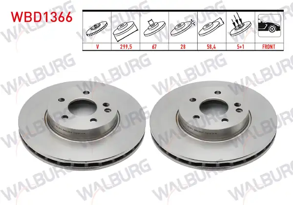 WALBURG WBD1366 | Fren Diski Ön Havalı 5 Bjn 299 50x28x67x58 40 Mercedes Vito 111 2 Adet