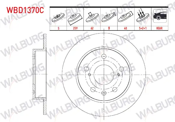 WALBURG WBD1370C | Fren Diski Arka Düz Kaplamalı 5 Bjn 296x10x67x57 60 Mercedes 2 Adet