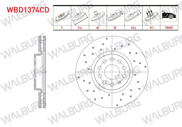 WALBURG WBD1374CD | Fren Diski Ön Havalı Kaplamalı Performans Delikli 5 Bjn 2 Adet