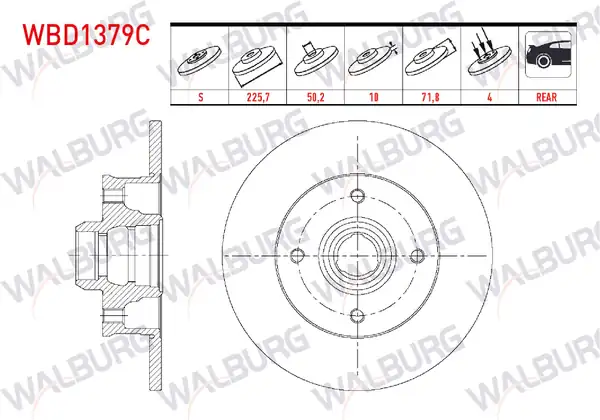 WALBURG WBD1379C | Fren Diski Arka Düz Kaplamalı 4 Bjn 225 70x10x50 23x71 80 2 Adet