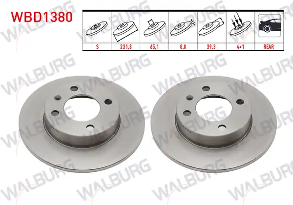 WALBURG WBD1380 | Fren Diski Arka Düz 4 Bjn 231 80x8 80x65 10x39 30 Volkswagen 2 Adet