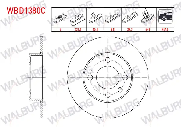 WALBURG WBD1380C | Fren Diski Arka Düz Kaplamalı 4 Bjn 231 80x8 80x65 10x39 30 2 Adet