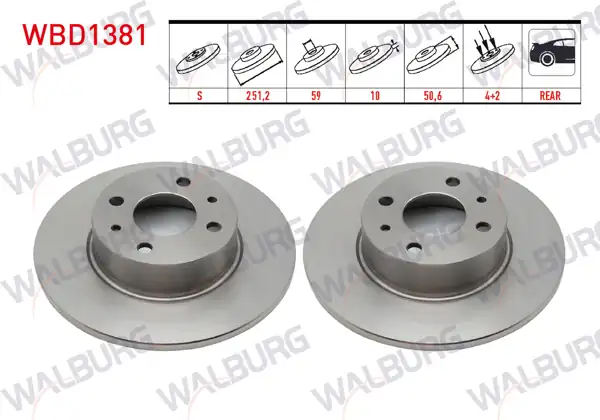 WALBURG WBD1381 | Fren Diski Arka Düz 4 Bjn 251,20X10x59x50,60 Linea | 2 Adet