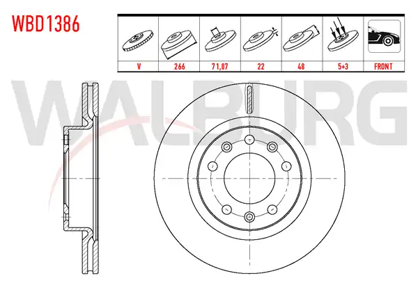 WALBURG WBD1386 | Fren Diski Ön Havalı 5 Bjn 266x22x71 07x48 Peugeot 308 2 Adet