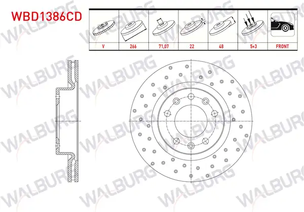 WALBURG WBD1386CD | Fren Diski Ön Havalı Kaplamalı Performans Delikli 5 Bjn 2 Adet