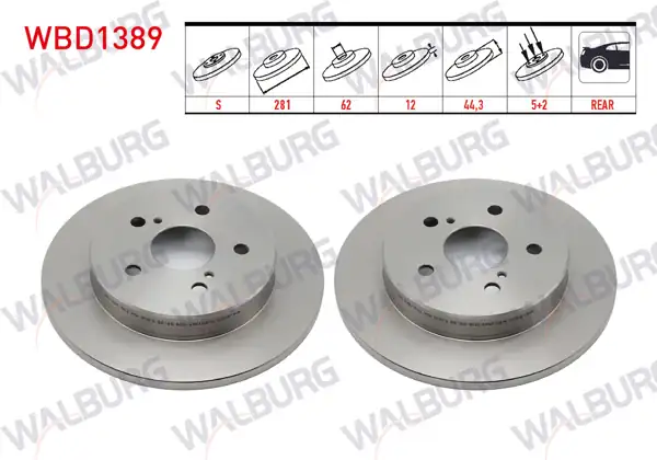 WALBURG WBD1389 | Fren Diski Arka Düz 5 Bjn 281X12x62x44,3 Toyota C-Hr (_X1_) 1.8 Hybrid 2016-/ Toyota C-Hr (_X1_) 1.2 T 2016-| 2 Adet