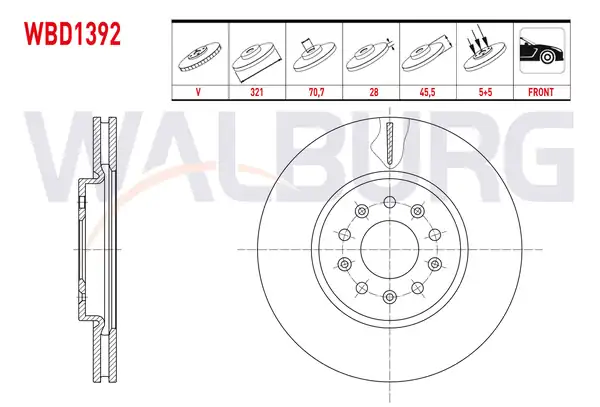 WALBURG WBD1392 | Fren Diski Ön Havalı 5 Bjn 321x28x70 7x45 5 Opel Insignia B 2 Adet
