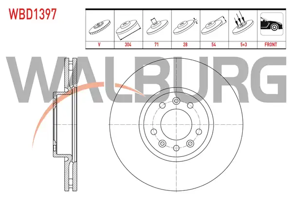 WALBURG WBD1397 | Fren Diski Ön Havalı 5 Bjn 304x28x71x54 Peugeot Expert 2 Adet