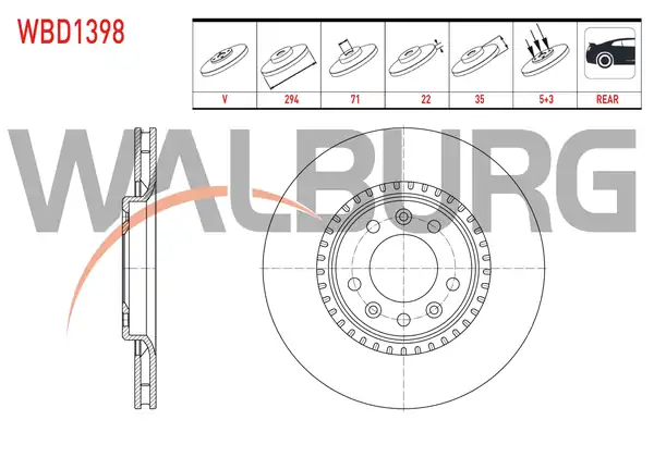 WALBURG WBD1398 | Fren Diski Arka Havalı 5 Bjn 294x22x71x35 Peugeot Expert 2 Adet