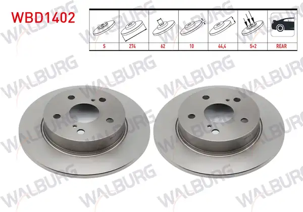 WALBURG WBD1402 | Fren Diski Arka Düz 5 Bjn 274X10x62x47,4 Toyota Corolla 1.6 2019-| 2 Adet