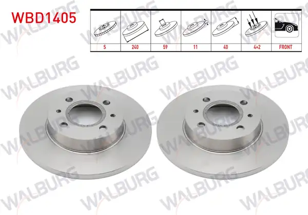 WALBURG WBD1405 | Fren Diski Ön Düz 4 Bjn 240x11x59x40 Fiat 2 Adet