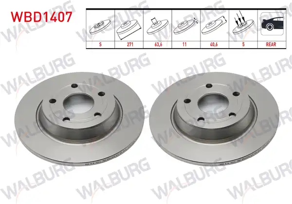 WALBURG WBD1407 | Fren Diski Arka Havalı 5 Bjn 271X11x63,6X40,6 Ford Focus IV 1.5 Ecoboost 2018-/ Focus IV 1.5 Ti-Vct 2018-| 2 Adet