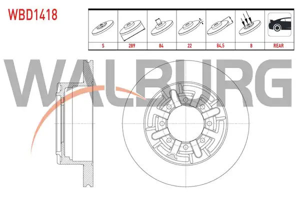 WALBURG WBD1418 | Fren Diski Arka Düz 8 Bjn 289x22x84x84 5 Iveco 2 Adet