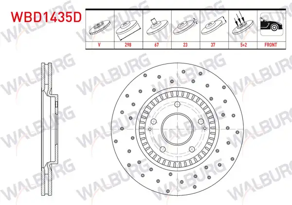 WALBURG WBD1435D | Fren Diski Ön Havalı Performans Delikli 5 Bjn 298X23x67x37 Ssangyong Tıvolı 1.6-1.6 Xdı 2015-/ Xlv 1.6-1.6 D 2016-| 2 Adet