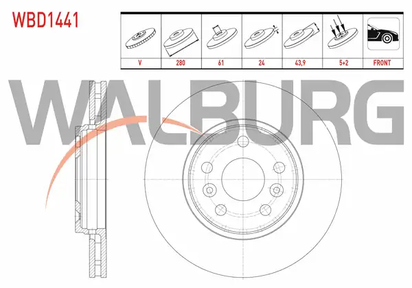 WALBURG WBD1441 | Fren Diski Ön Havalı 5 Bjn 279 8x24x61x43 9 Renault Kangoo 1 5 dCi 1 6 16v 1998 M Benz Cıtan 415 1 5 CDI 2012 2 Adet