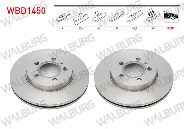 WALBURG WBD1450 | Fren Diski Ön Havalı 5 Bjn 256x22x65x44 2 Volkswagen Polo Aw1 1 0 TSI 1 6 TDI 2018 Seat Ibiza Kj1 1 0 TSI 2017 2 Adet