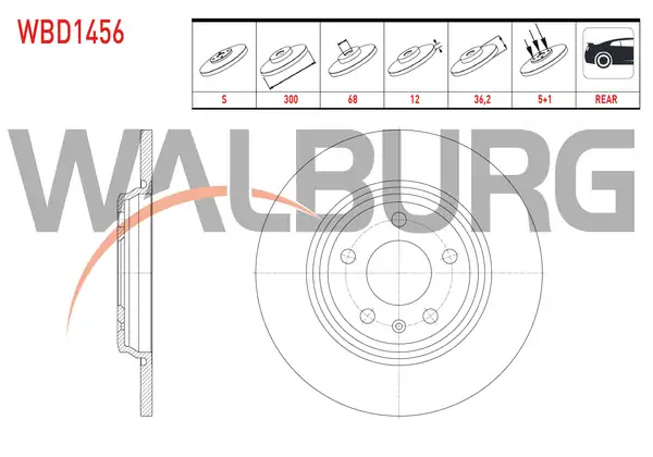 WALBURG WBD1456 | Fren Diski Arka Düz 5 Bjn 300x12x68x36 2 Audi A4 1 4 TFSI 2 0 TDI 2015 A5 1 4 TFSI 2 0 TDI 2017 Q5 2 0 TDI 3 0 TDI 2016 2 Adet