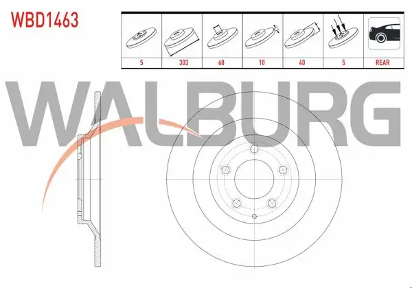 WALBURG WBD1463 | Fren Diski Arka Düz 5 Bjn 303X10x68x39,6 Mazda Cx-5 (Ke) 2.0-2.2 D 2011-/ Cx-5 (Kf) 2.0 2017-| 2 Adet