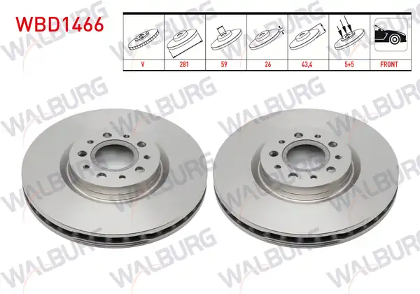 WALBURG WBD1466 | Fren Diski Ön Havalı 5 Bjn 281x26x59x43 4 Fiat Egea 1 4 16v 1 6 Mjt HB 2016 2 Adet