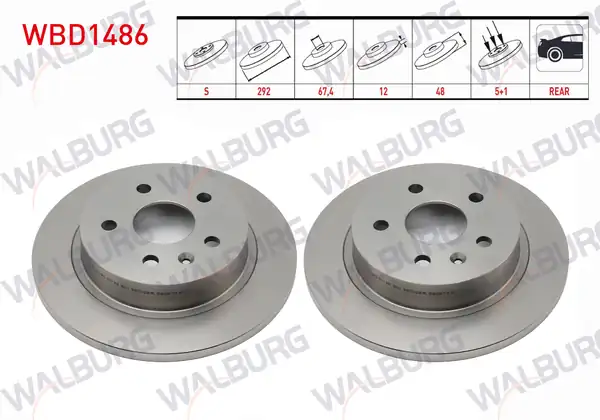 WALBURG WBD1486 | Fren Diski Arka Düz 5 Bjn 292x12x67 4x48 Opel Insignia A 1 4 T 1 6i 1 6 CDTI 1 6 T 2 0 CDTI 2008 2017 2 Adet