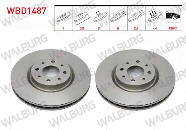 WALBURG WBD1487 | Fren Diski Ön Havalı 4 Bjn 281X26x59x43,6 Fiat Bravo 1.4İ-1.4 T-Jet 2006-2014 / Alfa Romeo Mıto 1.3 JTD-1.4 T-1.6 JTD 2008-| 2 Adet