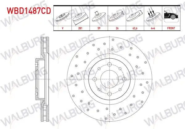 WALBURG WBD1487CD | Fren Diski Ön Havalı Kaplamalı Performans Delikli 4 Bjn | 2 Adet