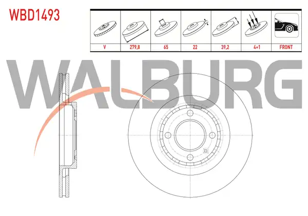 WALBURG WBD1493 | Fren Diski Ön Havalı 4 Bjn 279 8x22x65x39 2 Volkswagen Passat 2 Adet