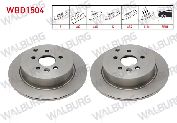 WALBURG WBD1504 | Fren Diski Arka Düz Land Rover Freelander II Fa 2 2 Td4 5 Bjn 302x12x63 5x66 4 2006 2014 2 Adet