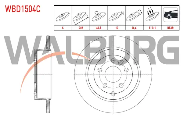 WALBURG WBD1504C | Fren Diski Arka Düz Kaplamalı Land Rover Freelander II Fa 2 2 Td4 5 Bjn 302x12x63 5x66 4 2006 2014 2 Adet