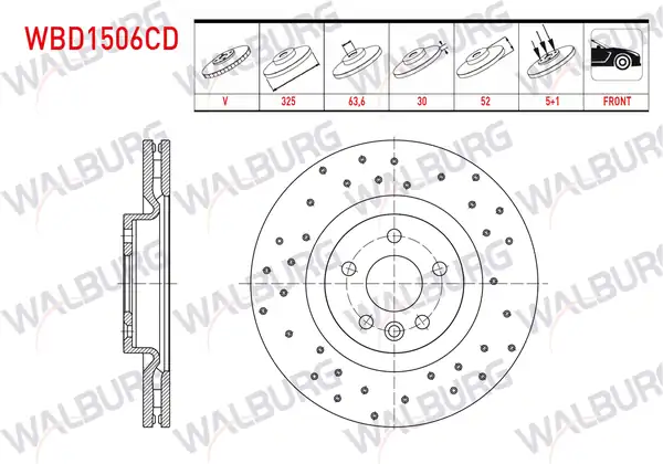 WALBURG WBD1506CD | Fren Diski Ön Havalı Kaplamalı Performans Delikli Land Rover Discovery Sport Lc 2 0 Td4 5 Bjn 325x30x63 6x52 2014 2 Adet