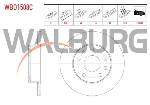 WALBURG WBD1508C | Fren Diski Ön Düz Kaplamalı Land Rover Freelander Ln 2 0 Td4 5 Bjn 262x14x66x51 1998 2007 2 Adet