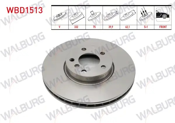 WALBURG WBD1513 | Fren Diski Ön Havalı BMW X5 (E70) 3.0 D 5 Bjn 332X29,9X75x62,1 2007-2012 | 2 Adet