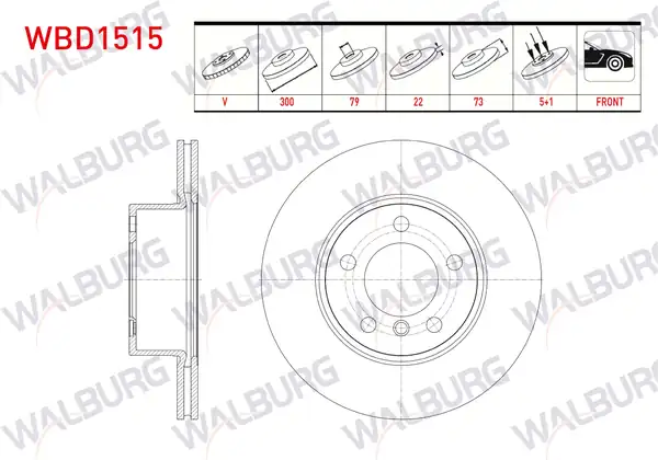 WALBURG WBD1515 | Fren Diski Ön Havalı Bmw 3 Serisi F30 320 D 5 Bjn 300x22x79x73 2011 2 Adet