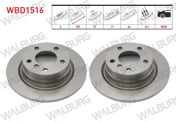 WALBURG WBD1516 | Fren Diski Arka Düz Bmw 1 Serisi F20 F21 116 D 5 Bjn 290x11x75x66 2010 2 Adet