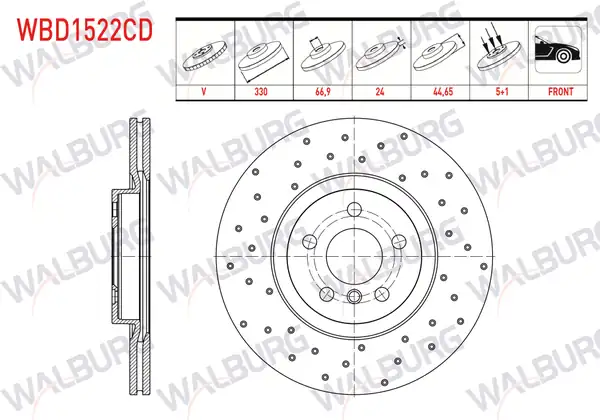 WALBURG WBD1522CD | Fren Diski Ön Havalı Kaplamalı Performans Delikli 5 Bjn 2 Adet