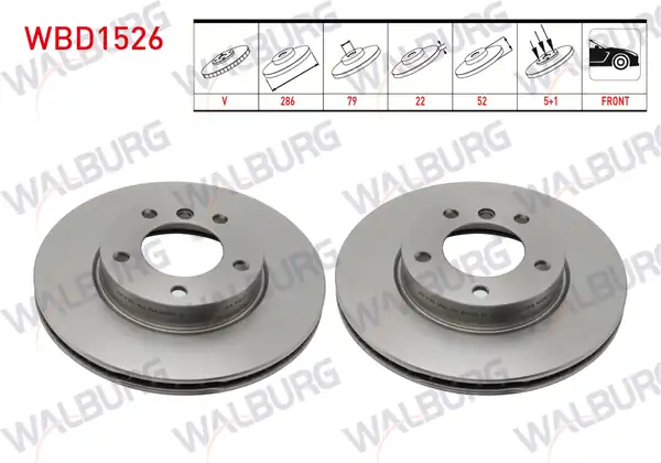 WALBURG WBD1526 | Fren Diski Ön Havalı Bmw 3 Serisi E36 318 İ 5 Bjn 286x22x79x52 1990 1998 2 Adet