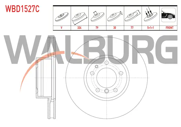 WALBURG WBD1527C | Fren Diski Ön Havalı Kaplamalı Bmw 5 Serisi E39 535 İ 5 Bjn 324x30x79x77 1995 2003 2 Adet