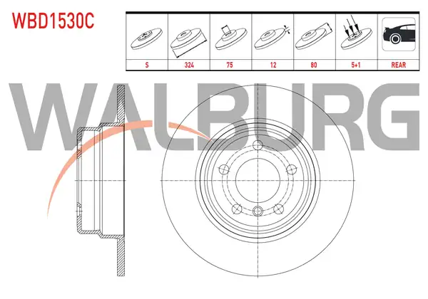 WALBURG WBD1530C | Fren Diski Arka Düz Kaplamalı Bmw X5 E53 3 0 D 5 Bjn 324x12x75x80 2000 2007 2 Adet