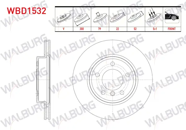 WALBURG WBD1532 | Fren Diski Ön Havalı Bmw 3 Serisi E46 320 D 5 Bjn 300x22x79x52 1998 2005 2 Adet
